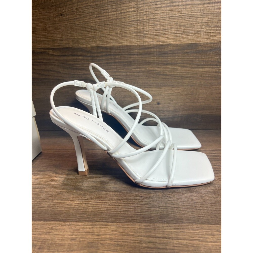 NEW Marc Fisher Women's Dareta Strappy High Heel Sandals White 6.5M